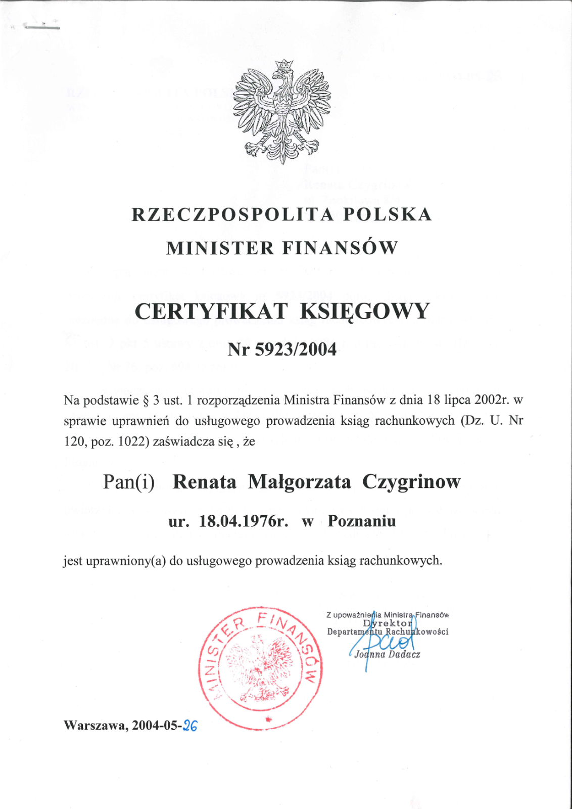 certyfikat księgowy